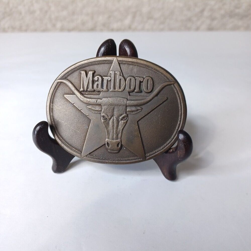 Vintage MARLBORO Longhorn Bull Belt Buckle Solid Brass 1987 Phillip Morris